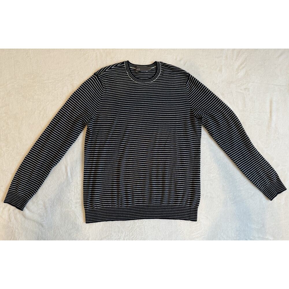 Vince Women Navy Striped Cotton/Cashmere Size Large